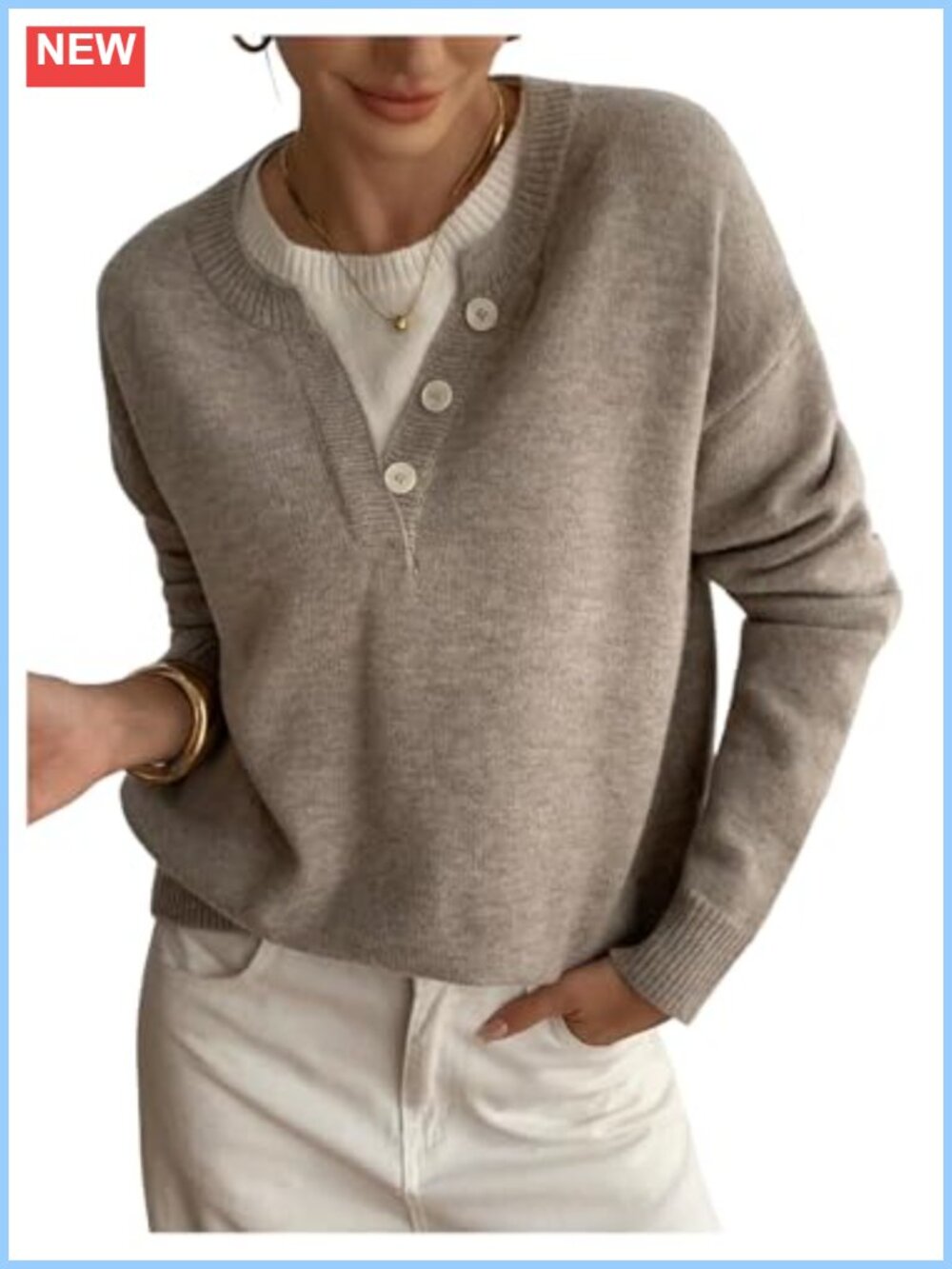 SOLY HUX Pullover Sweater Long Sleeve Crew Neck Button Front